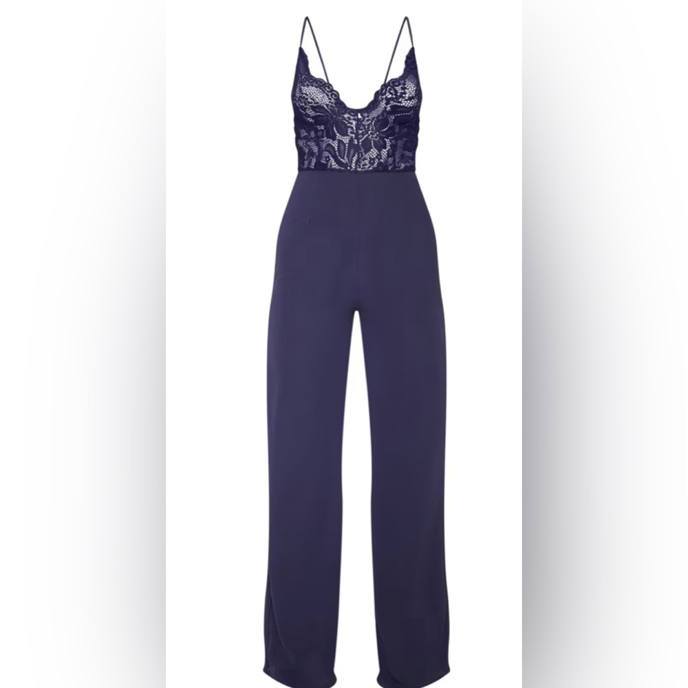 Brand new Pretty Little Thing Navy Lace Wide leg jumpsuit